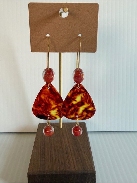 Handmade Jewelry - Handmade Tortoiseshell Guitar Pick Beaded Drop Earrings